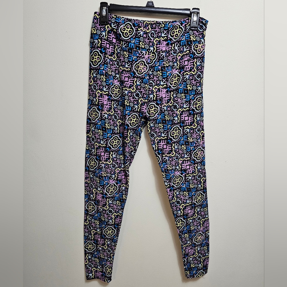 LuLaRoe Black and Purple Leggings Vibrant Stretchy Bottoms
